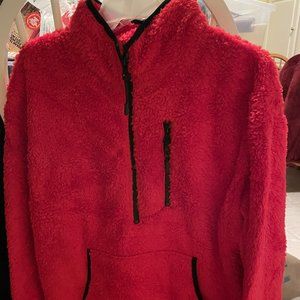 NWT red plush pullover with zipper front